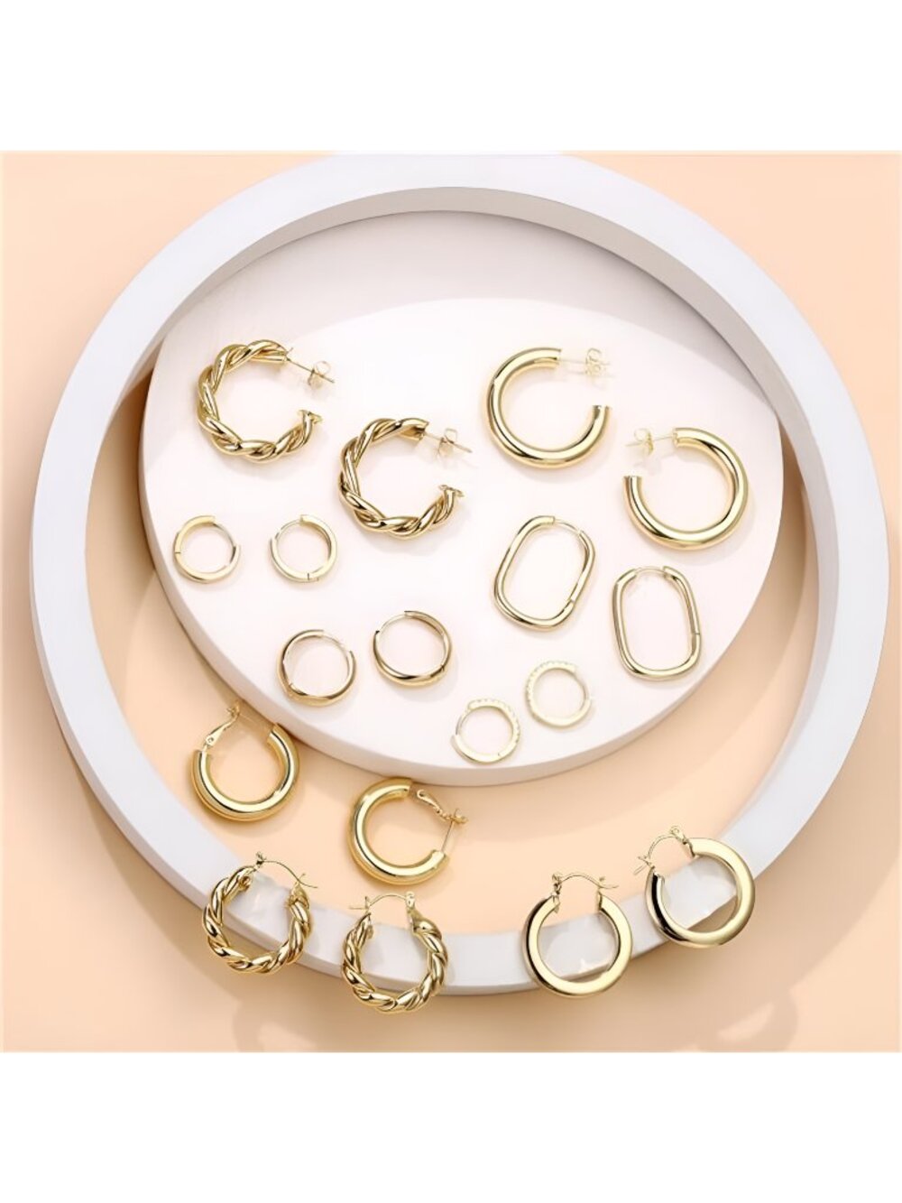 9 Pairs Gold Hoop Earrings, 925 Sterling Silver Post 14K Real Gold Plated Chunky